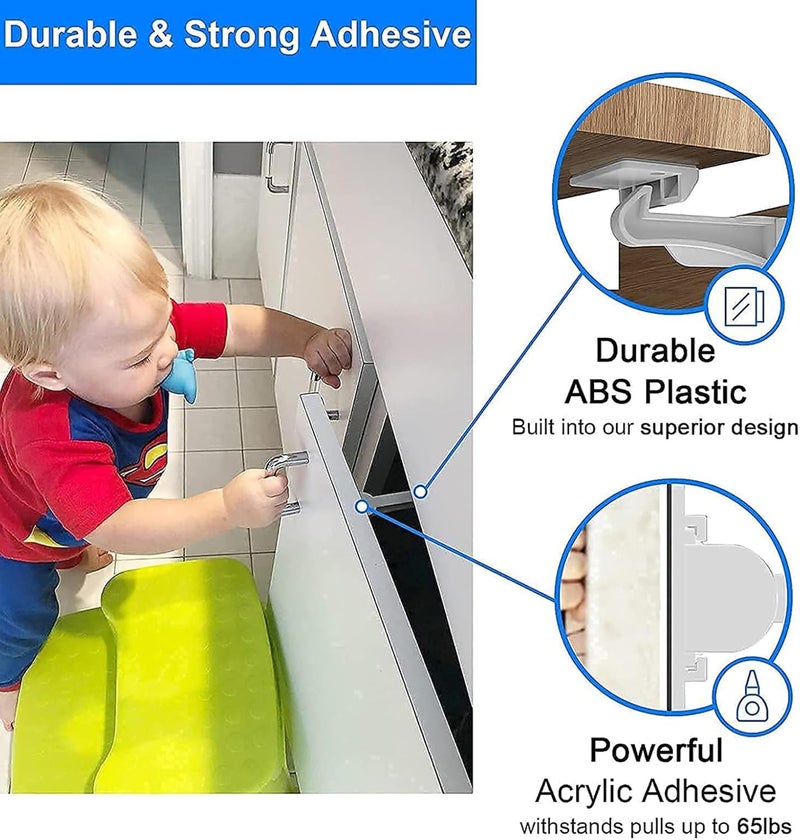 Buumook 6 Pack Upgraded Invisible Baby Proofing Cabinet Latch Locks - No Drilling or Tools Required, Children Proof Cupboard Drawers Latches, Works with Most Cabinets and Drawers - Adhesive Easy Installation - Image 2